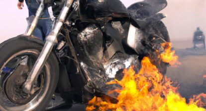 motorcycle is on fire